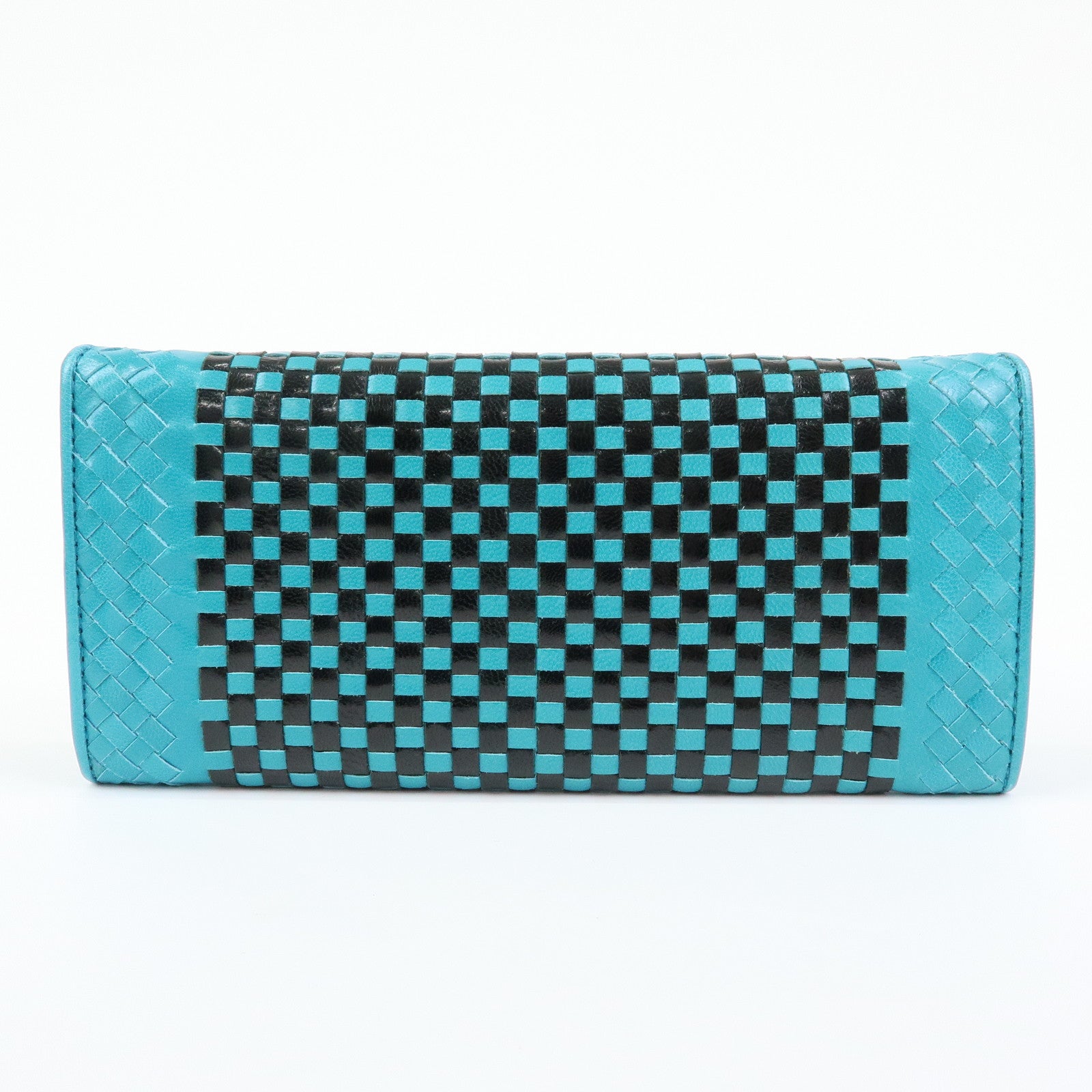 PRADA Triangle Logo Leather Long Wallet Blue Black
