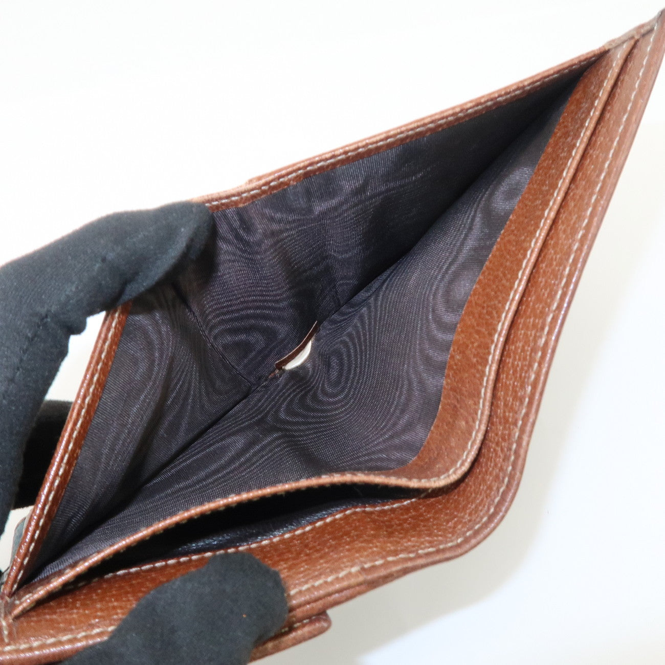 GUCCI Denim Leather Bi-Fold Compact Wallet Blue Brown