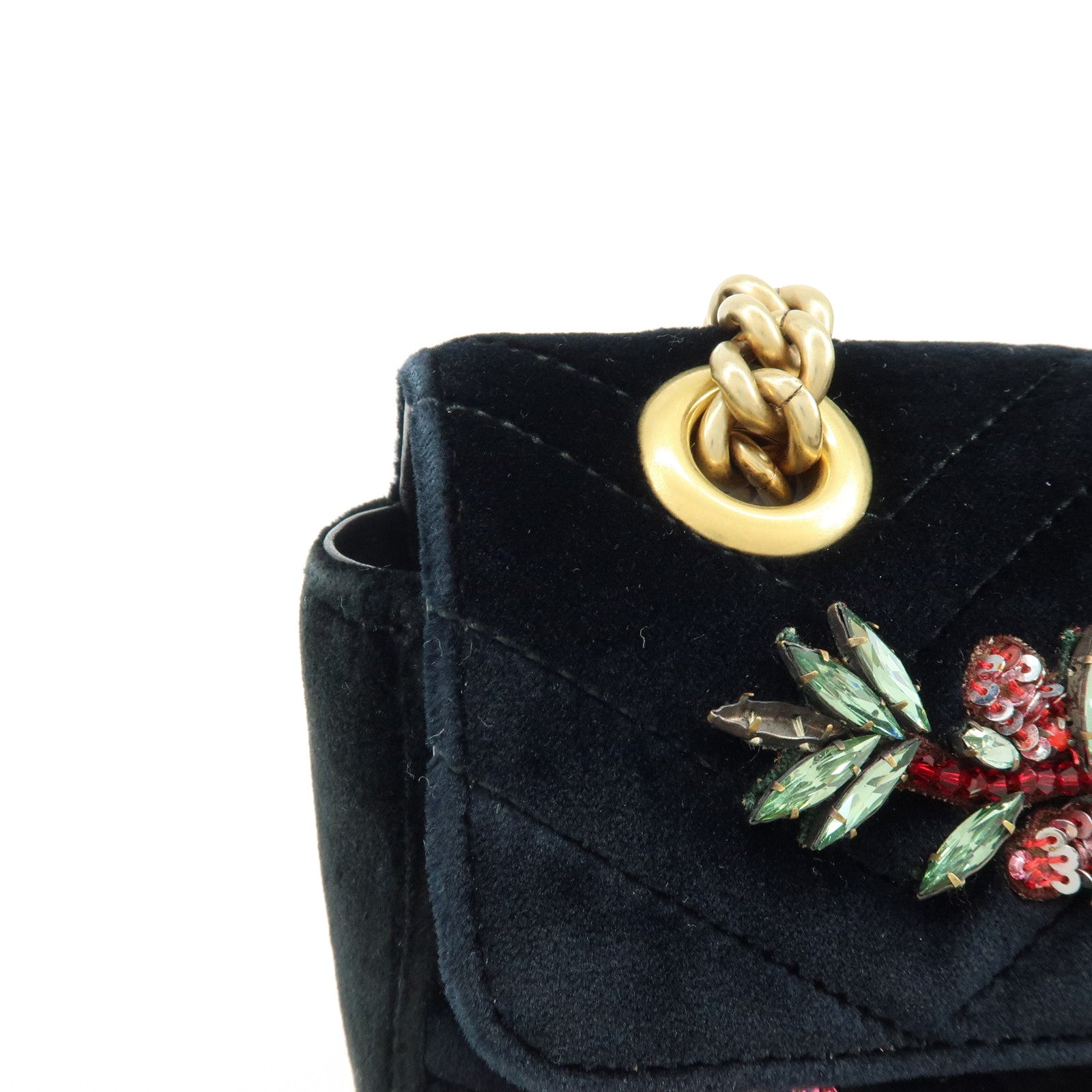 GUCCI GG Marmont Small Velvet Chain Shoulder Bag Black 446744