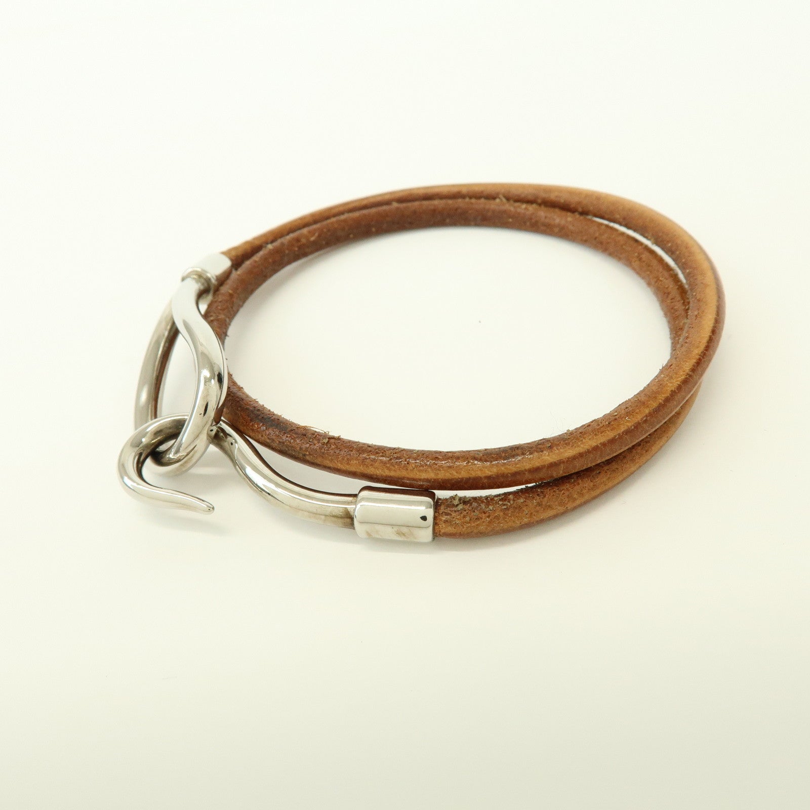 HERMES Jumbo Leather Metal Choker Bracelet Brown