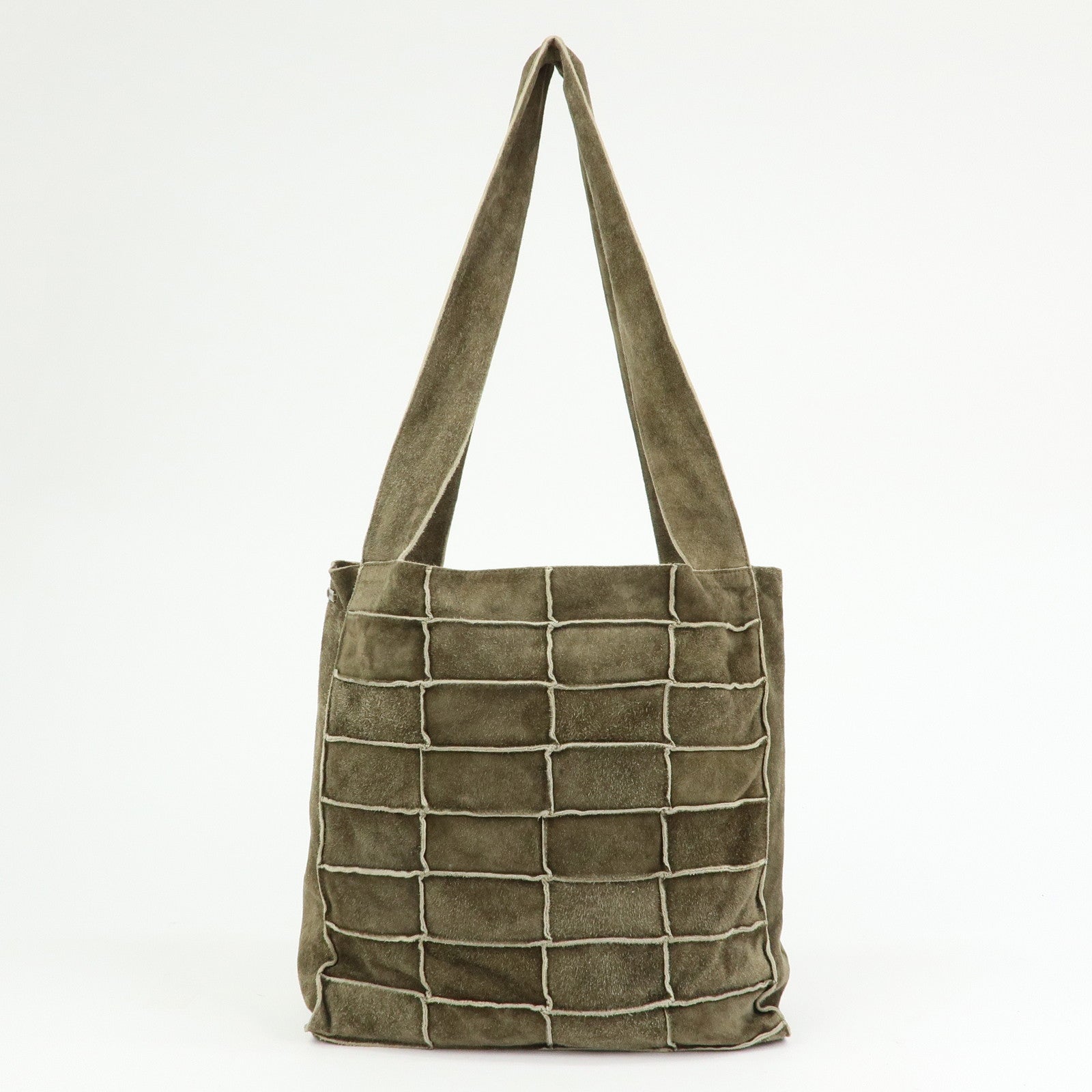 CHANEL Logo Suede Shoulder Bag Hand Bag Tote Bag Khaki