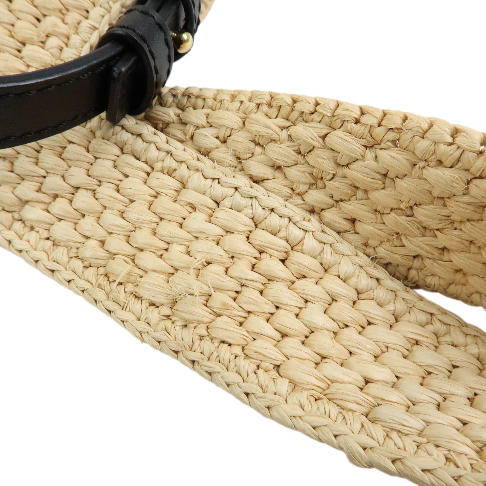 LOEWE Font Tote Bag Raffia Leather 2Way Shoulder Bag Natural Black