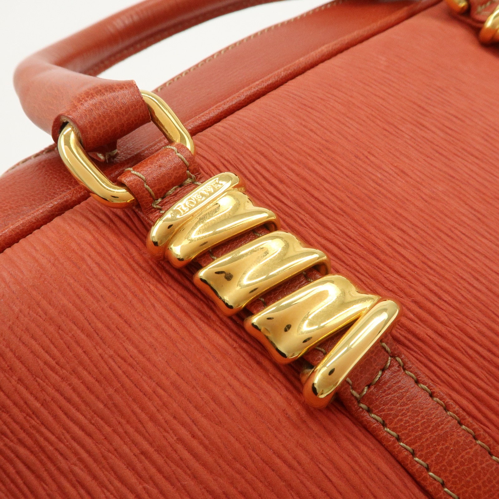 LOEWE Velazquez Leather Hand Bag Boston Bag Orange