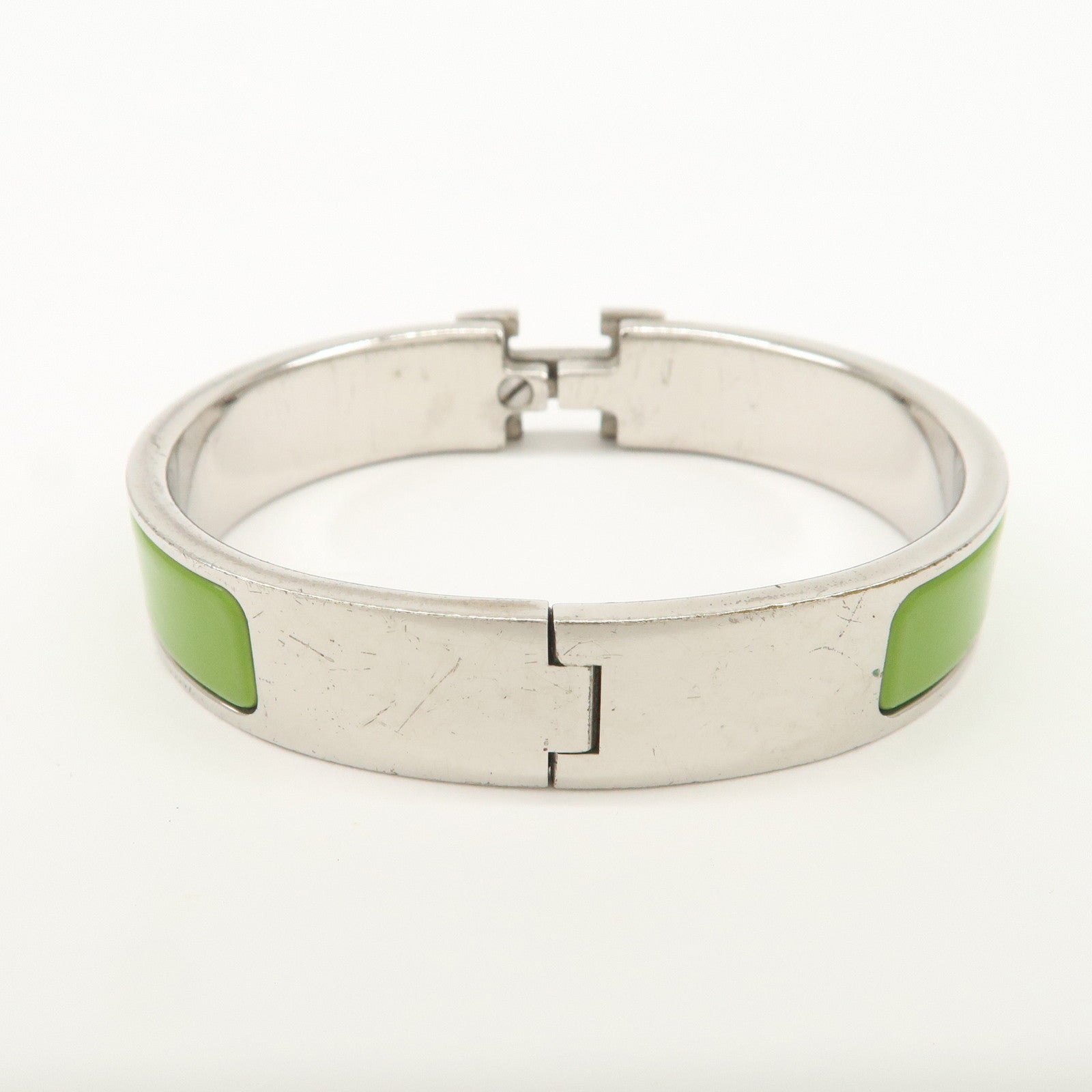 HERMES Clic Clac PM Metal Bracelet Bangle Green Ivory