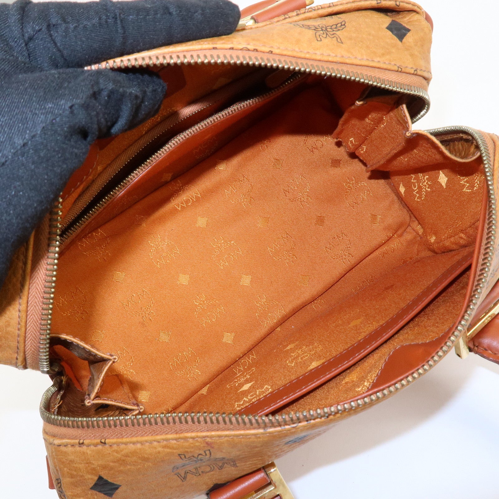 MCM Visetos Leather 2WAY Boston Bag Shoulder Bag Brown Gold HDW Used