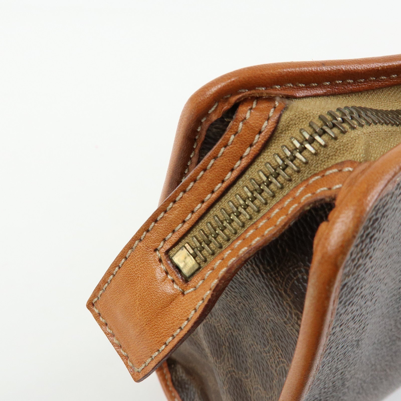 CELINE Macadam PVC Coated Canvas Leather Clutch Bag Pouch Brown
