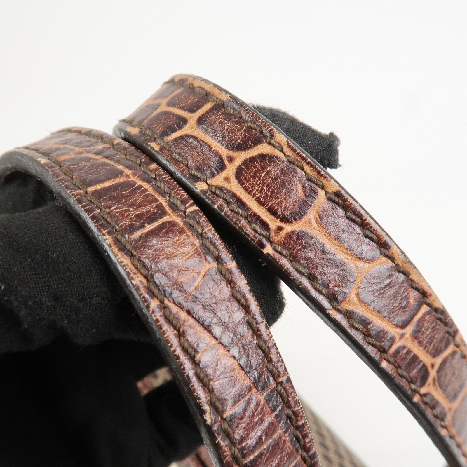 CELINE Macadam Canvas Embossed Leather Tote Bag Shoulder Bag Brown