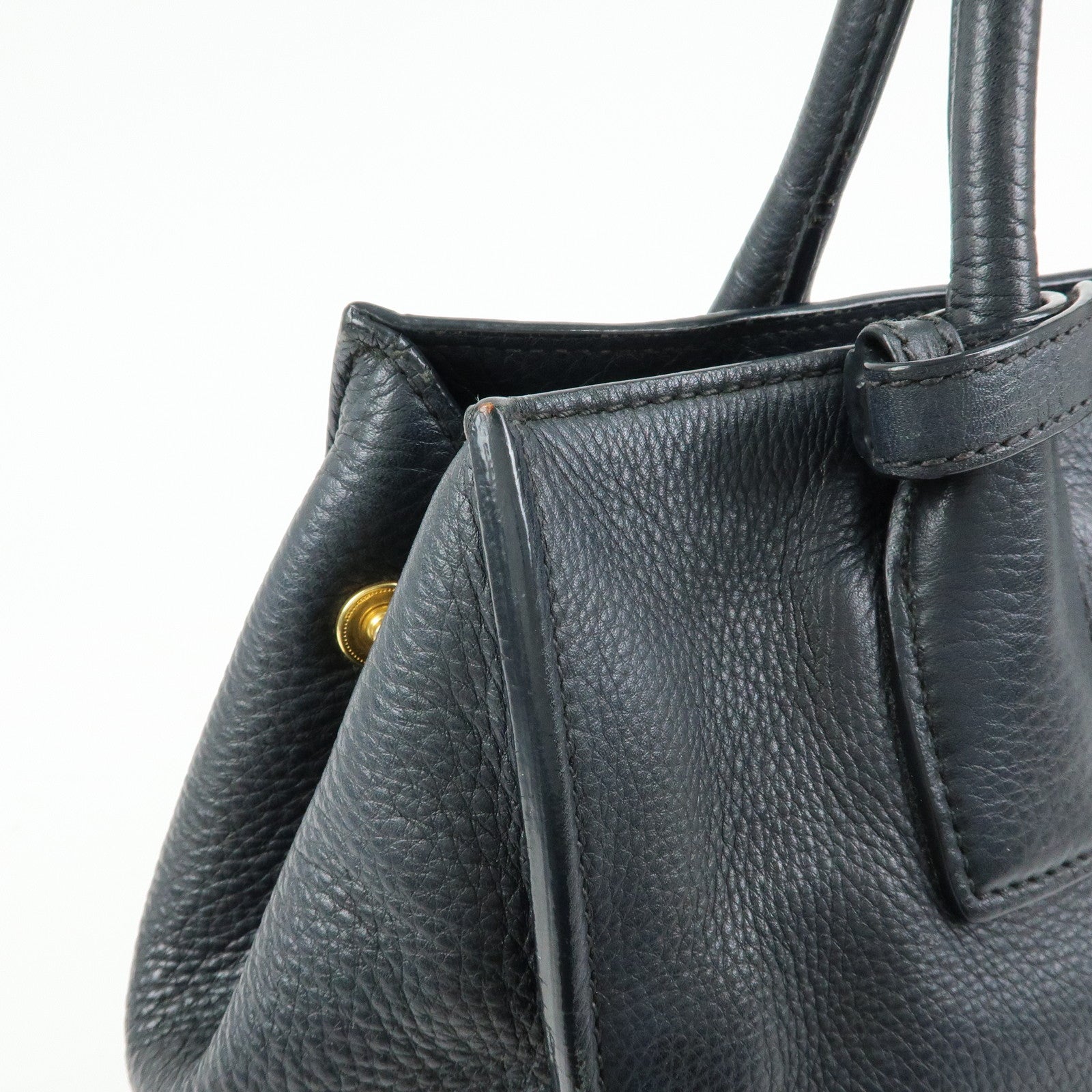 PRADA Triangle Logo Calf Leather 2Way Hand Bag Shoulder Bag Black