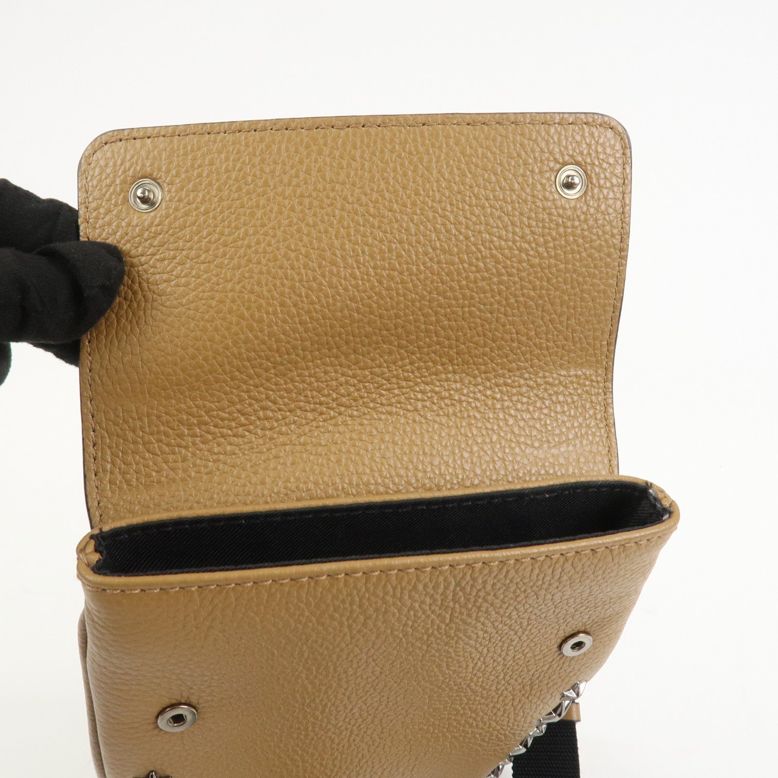 JIMMY CHOO Leather KIMI MESSANGER Studs Shoulder Bag Brown