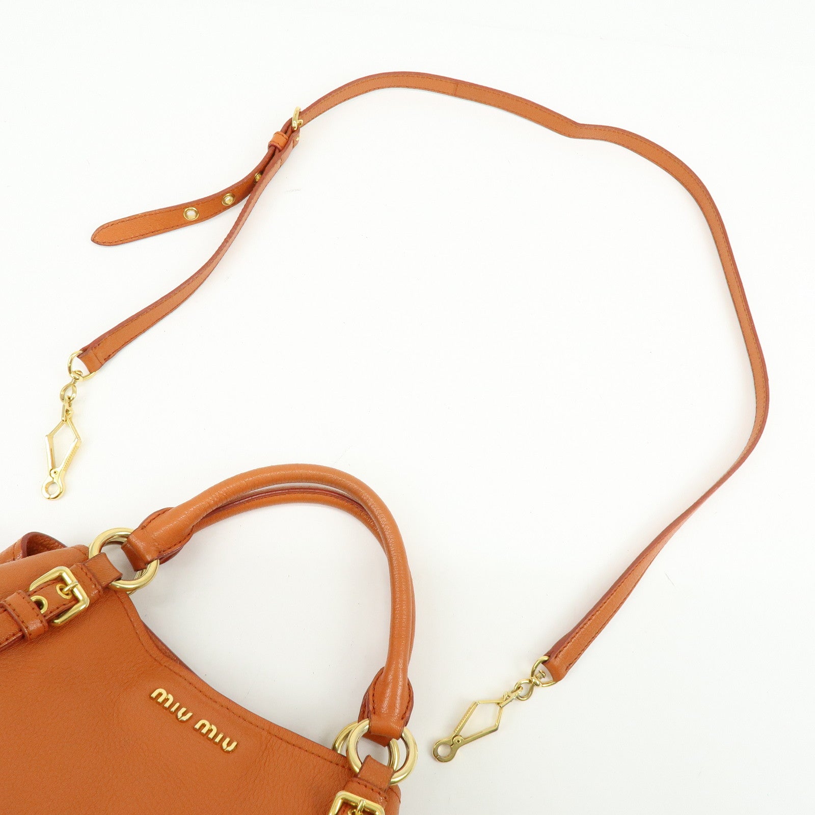 MIU MIU Madras Leather 2Way Shoulder Bag Hand Bag Orange RN0886
