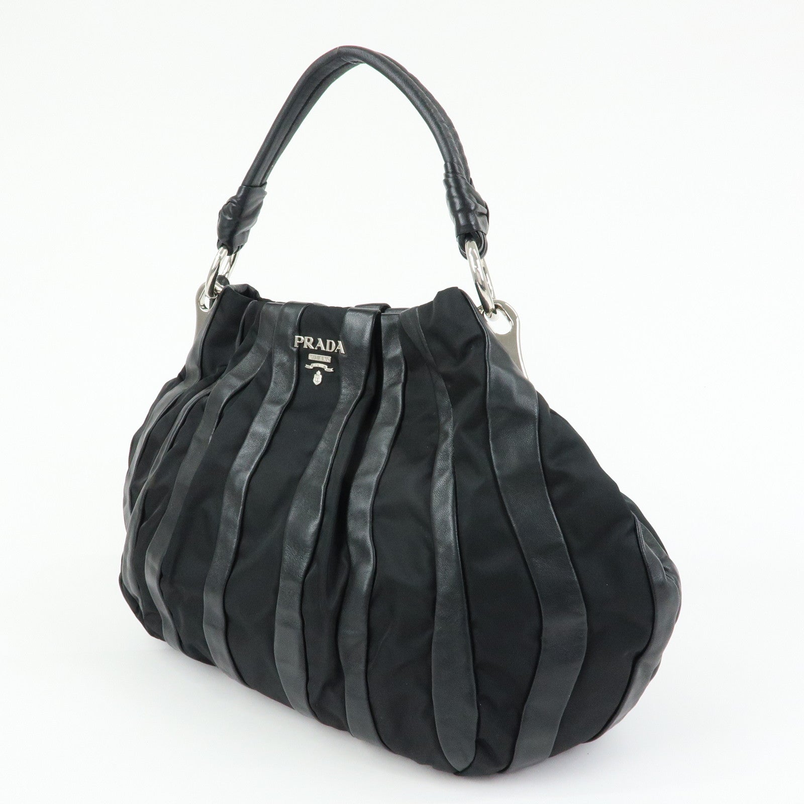 PRADA Leather Nylon Shoulder Bag Hand Bag Black BR4006