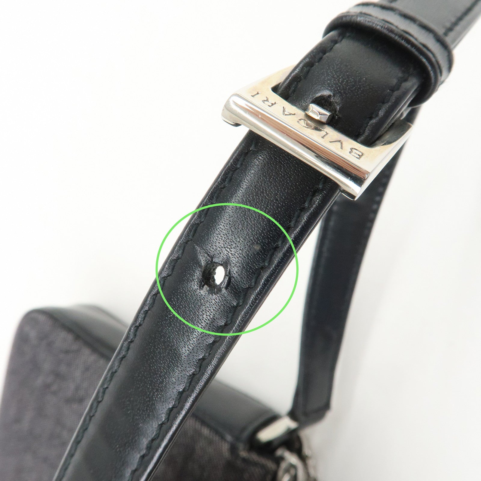 BVLGARI LOGO Mania Canvas Leather Shoulder Bag Hand Bag Black