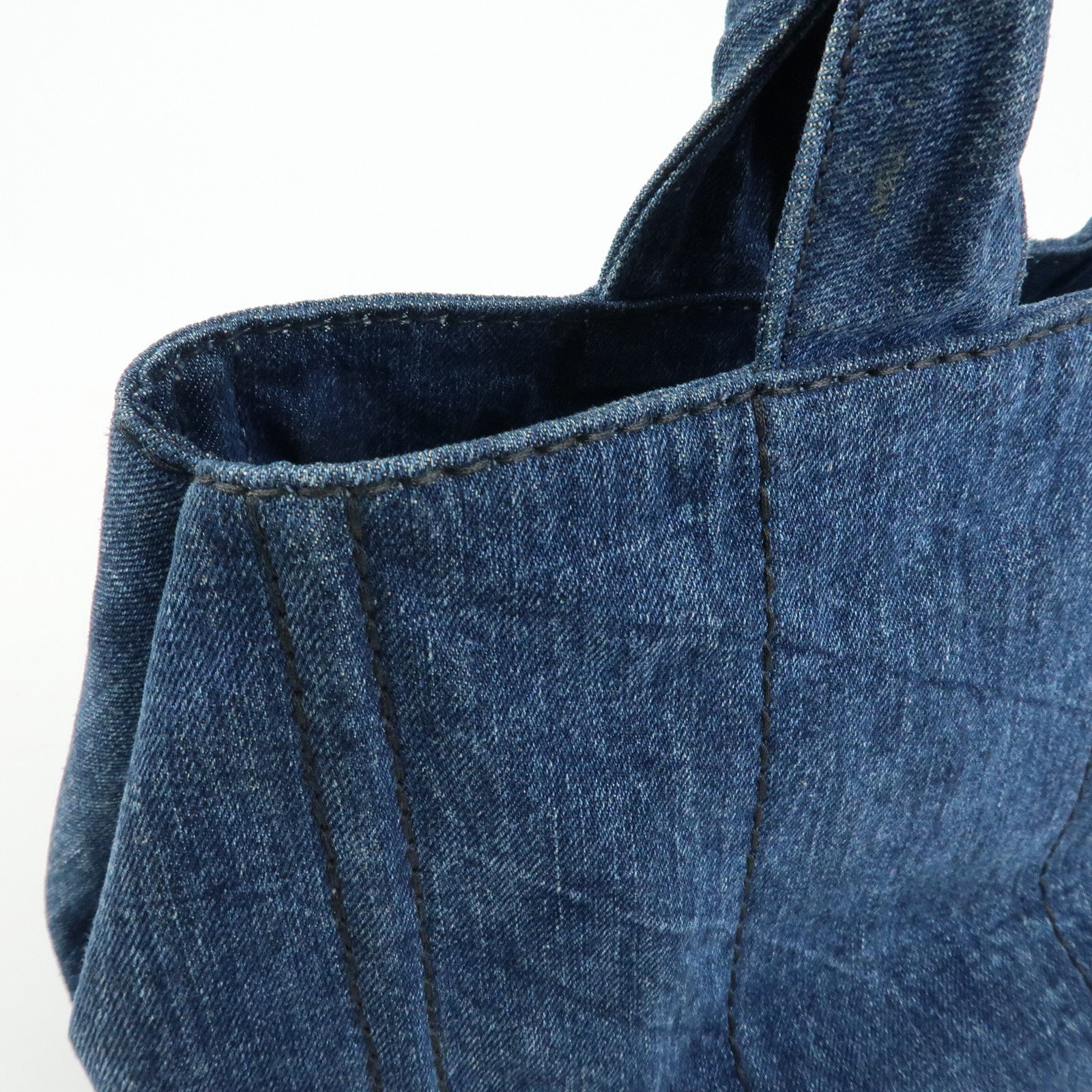 PRADA Triangle Logto Canapa Denim Tote Bag Hand Bag Blue B1877B