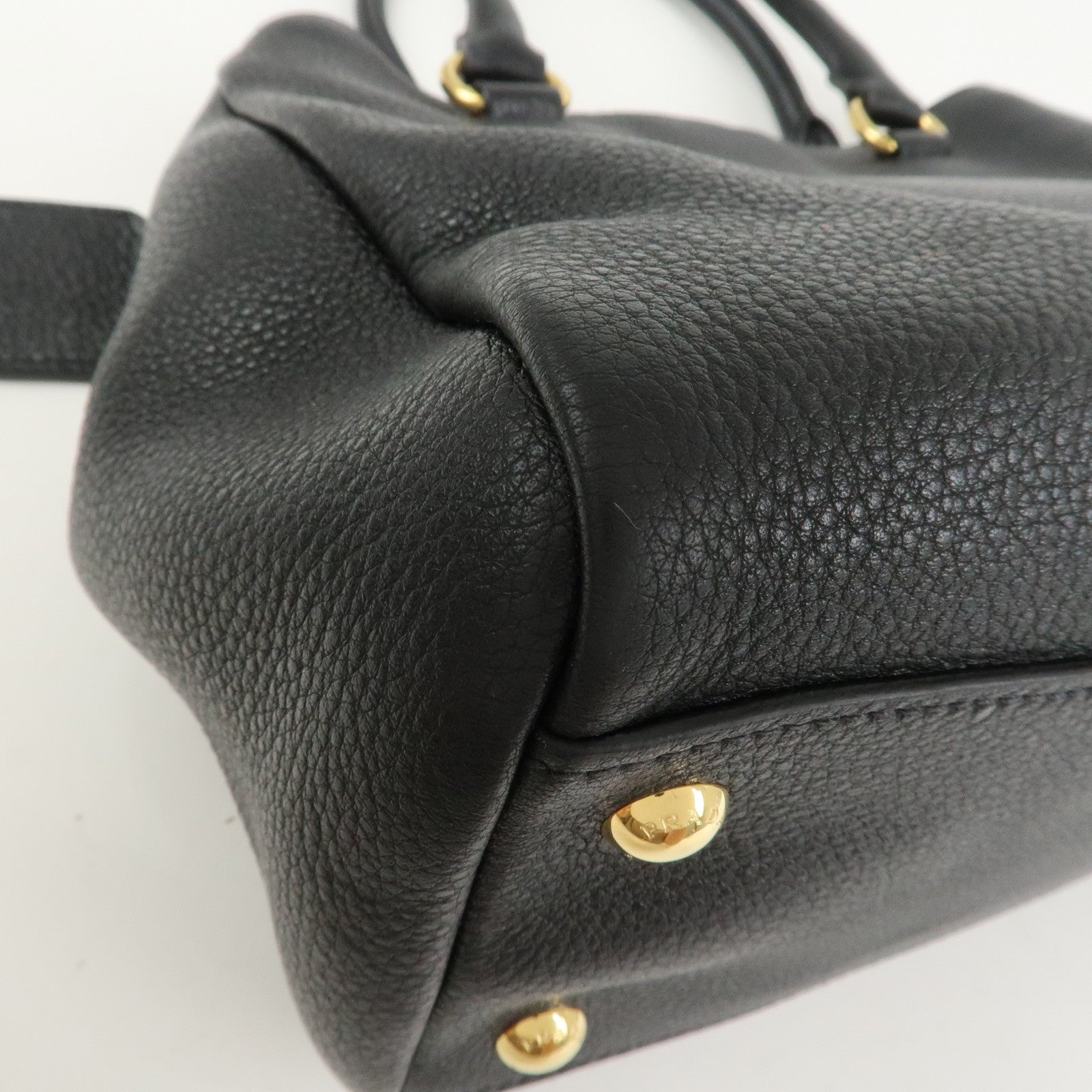 PRADA Logo Leather 2Way Bag Shoulder Bag Hand Bag Black 1BG044
