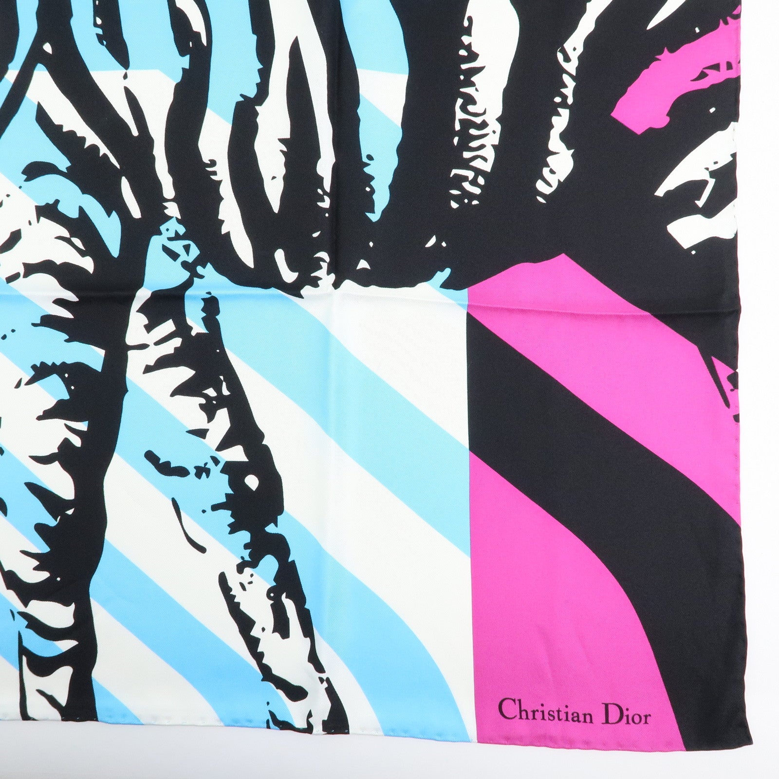 Christian Dior Silk 100％ Zebra Scarf Shawl Light Blue Pink