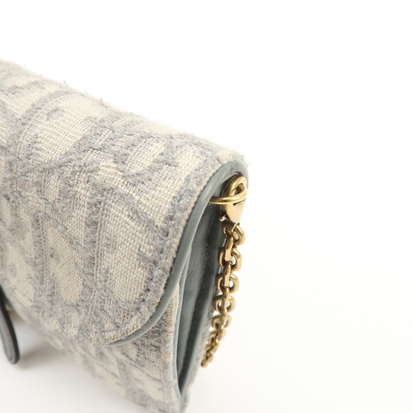Christian Dior Oblique Jacquard Calf Leather Chain Wallet Gray WOC