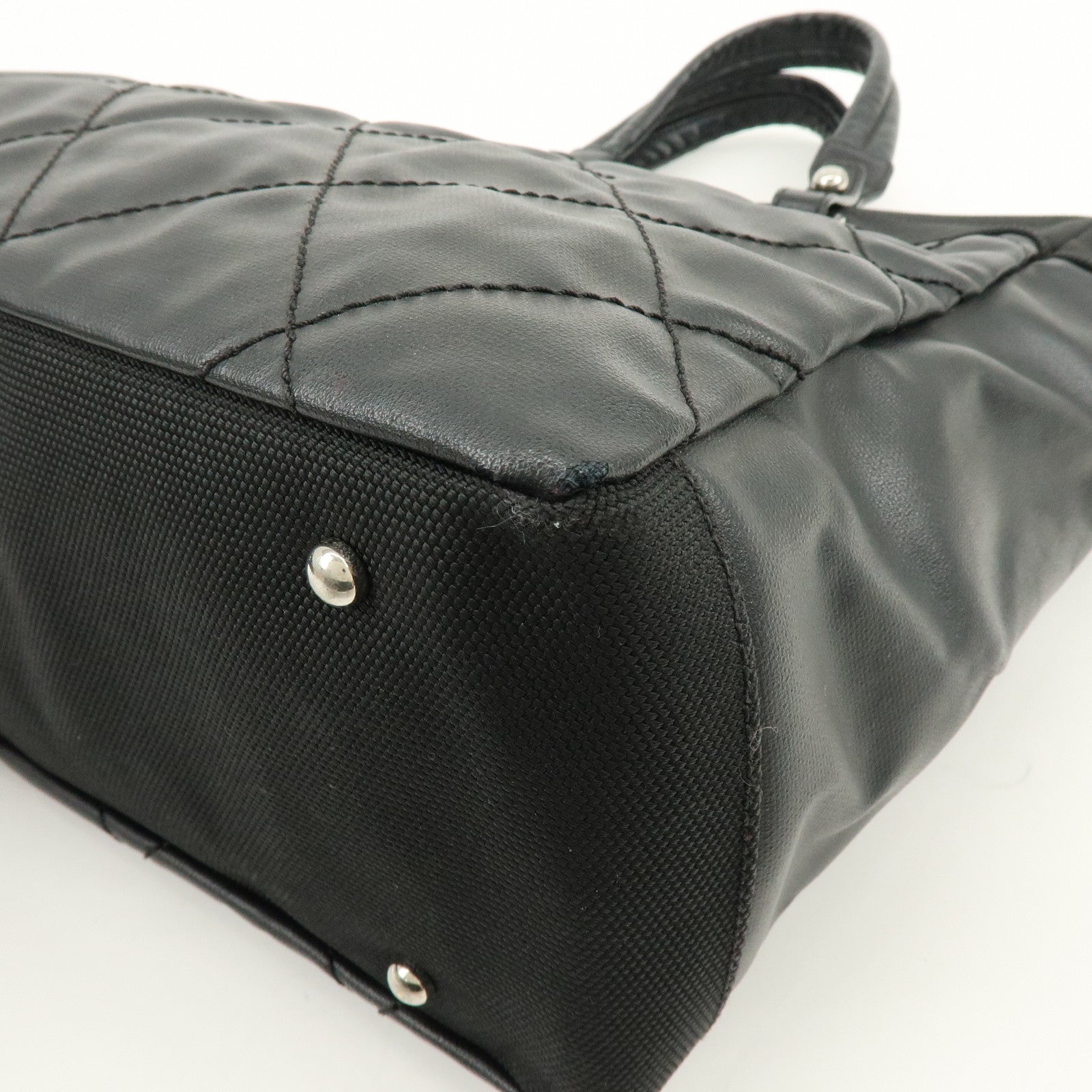 CHANEL PVC Canvas Leather Paris Biarritz MM Tote Hand Bag A34209