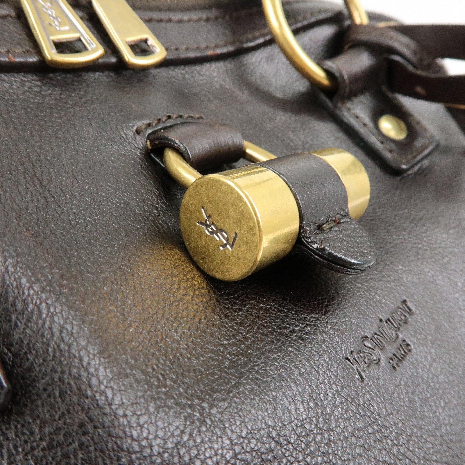 SAINT LAURENT PARIS Muse Leather Hand Bag Shoulder Bag Dark Brown