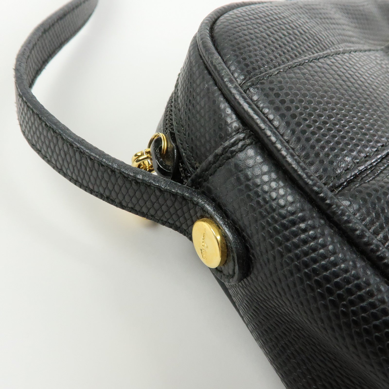 Ferragamo Varra Embossed Leather Shoulder Bag Crossbody Bag Black