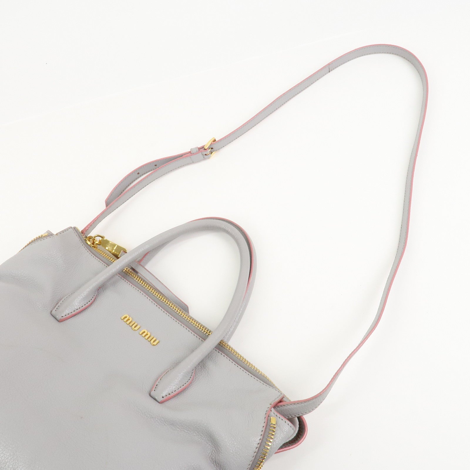 MIU MIU Madras Logo Leather 2WAY Bag Shoulder Bag Hand Bag 5BB016