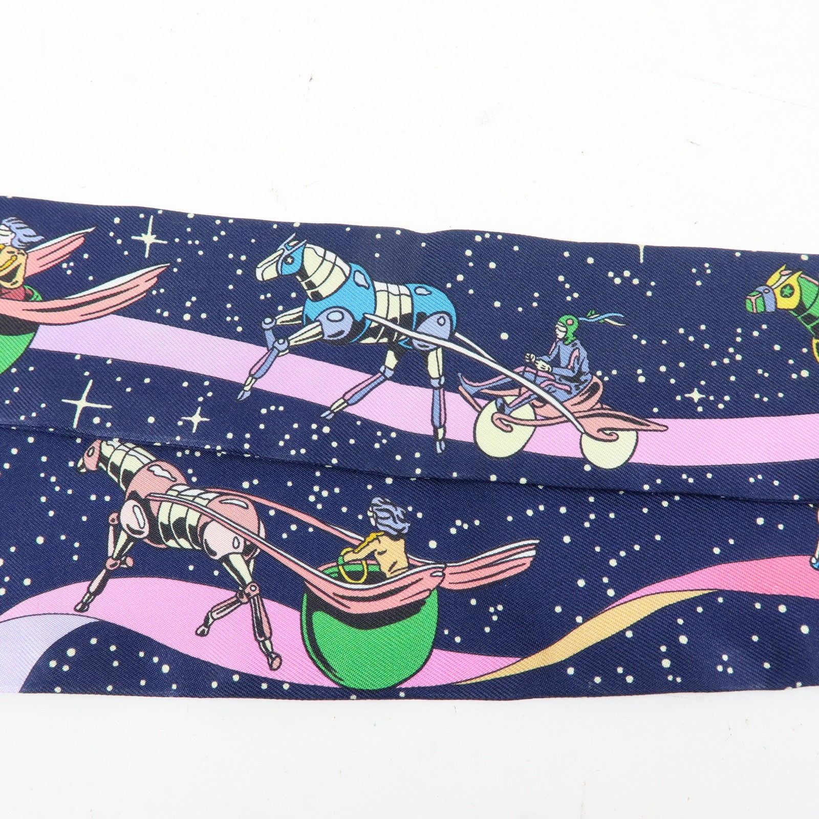 HERMES Silk 100% Twilly Scarf Space Derby Navy