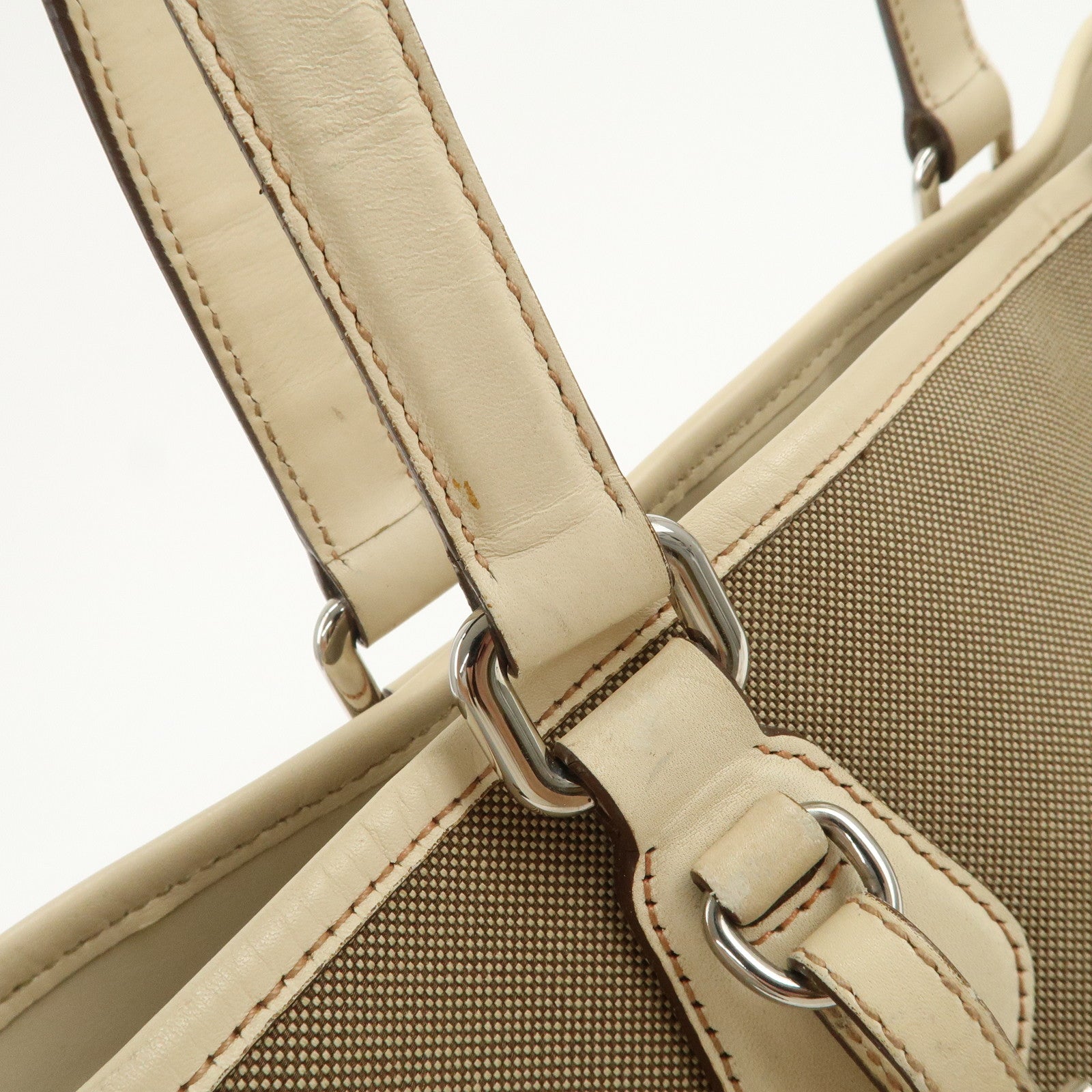 PRADA Logo Jacquard Leather 2Way Shoulder Bag Tote Bag Beige BR3414