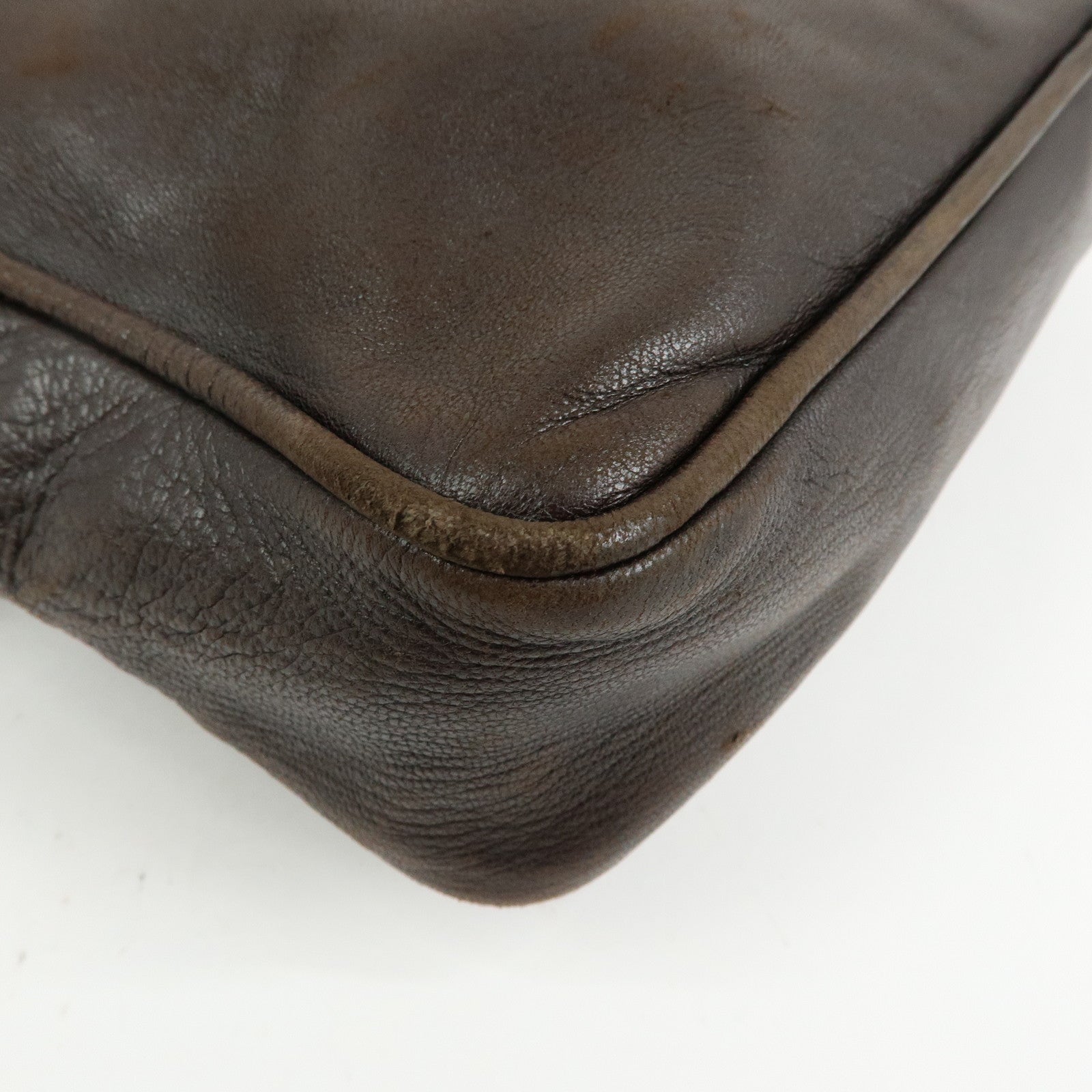 FENDI Leather 2Way Bag Hand Bag Shoulder Bag Brown