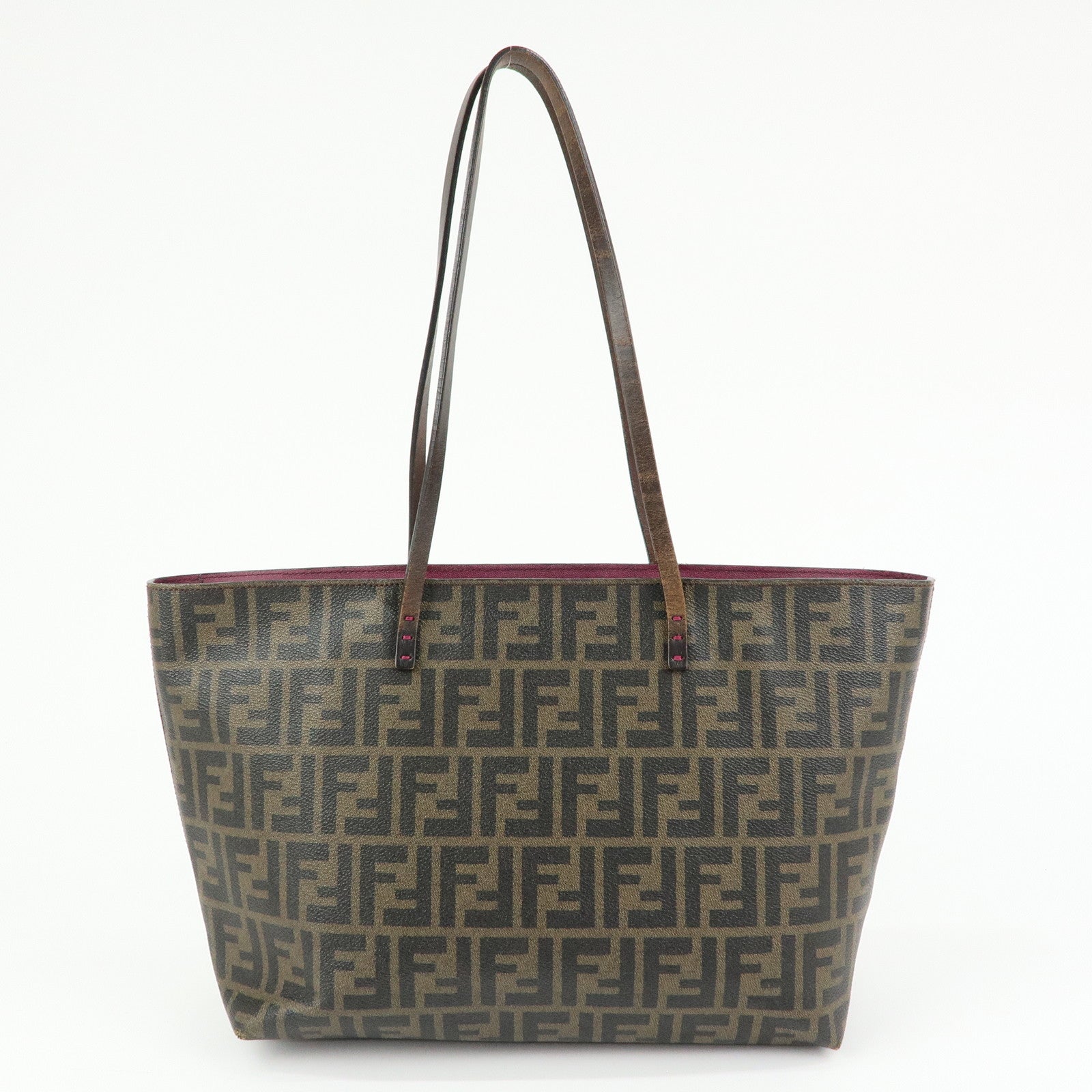 FENDI Zucca PVC Leather Tote Bag Shoulder Bag Brown Black 8BH198