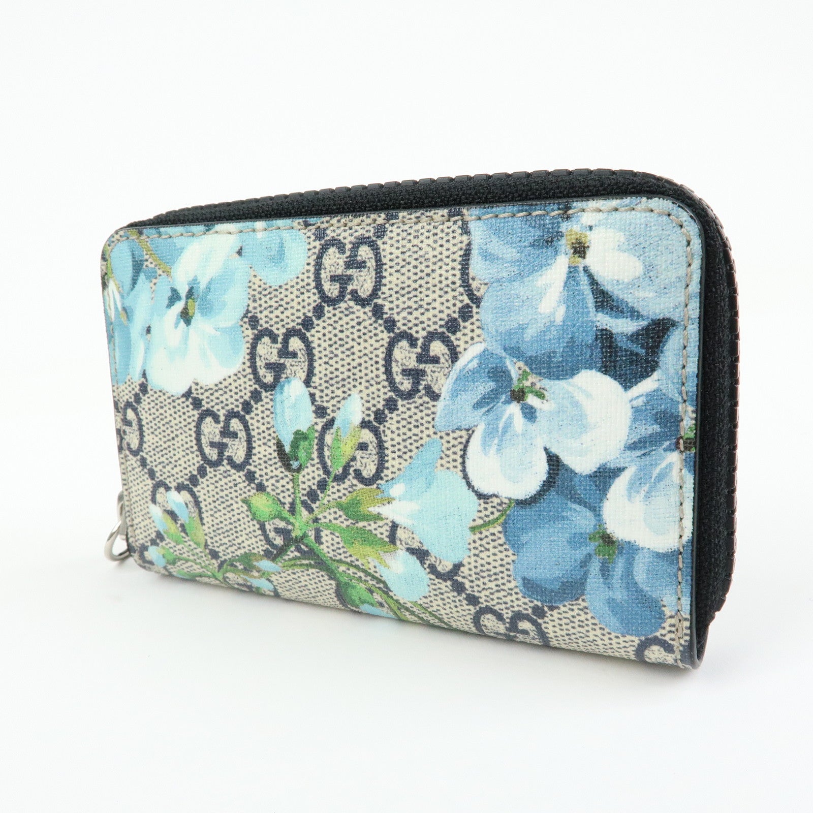 GUCCI GG Blooms GG Supreme Leather Card Case Beige Navy 410220