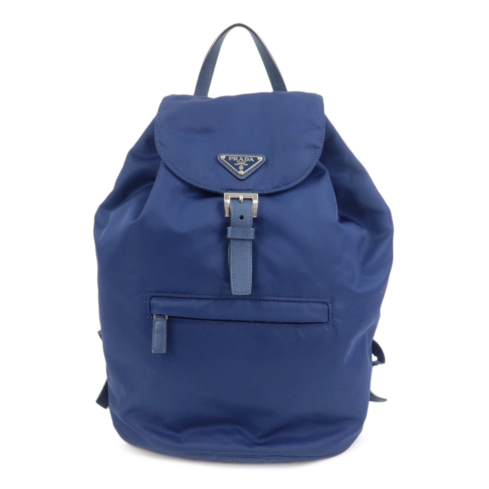PRADA Triangle Logo Nylon Saffiano Leather Backpack Navy BZ0032