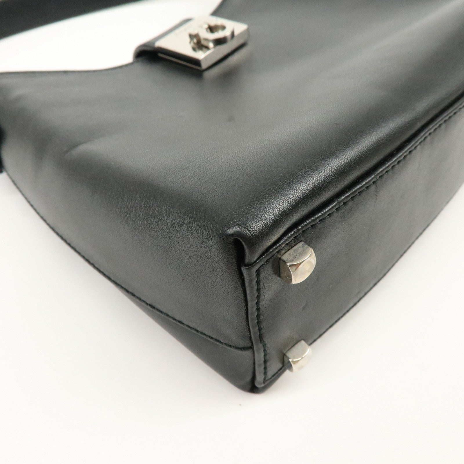 Ferragamo Gancini Leather Hobo Hand Bag Black