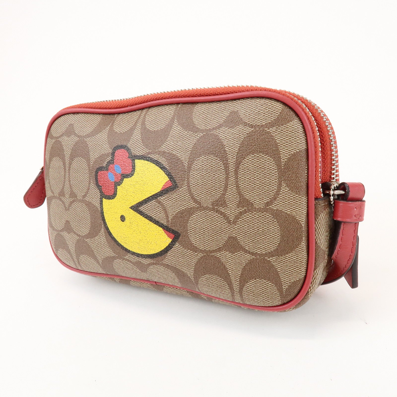 COACH Signature Pacman Collaboration Shoulder Bag Brown Red