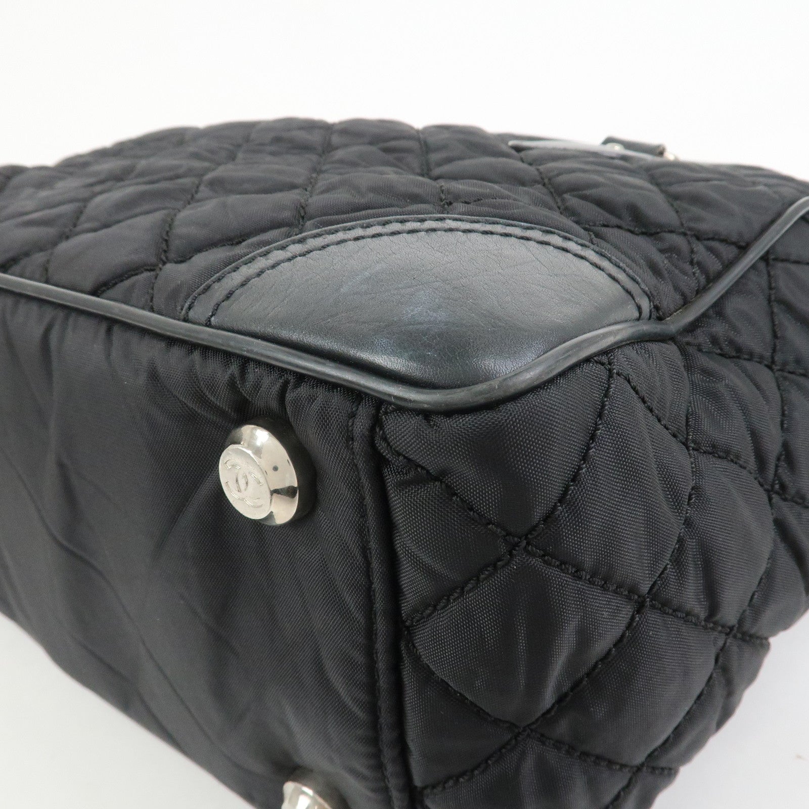 CHANEL Paris New York COCO Mark Nylon Leather Tote Bag Black A33100