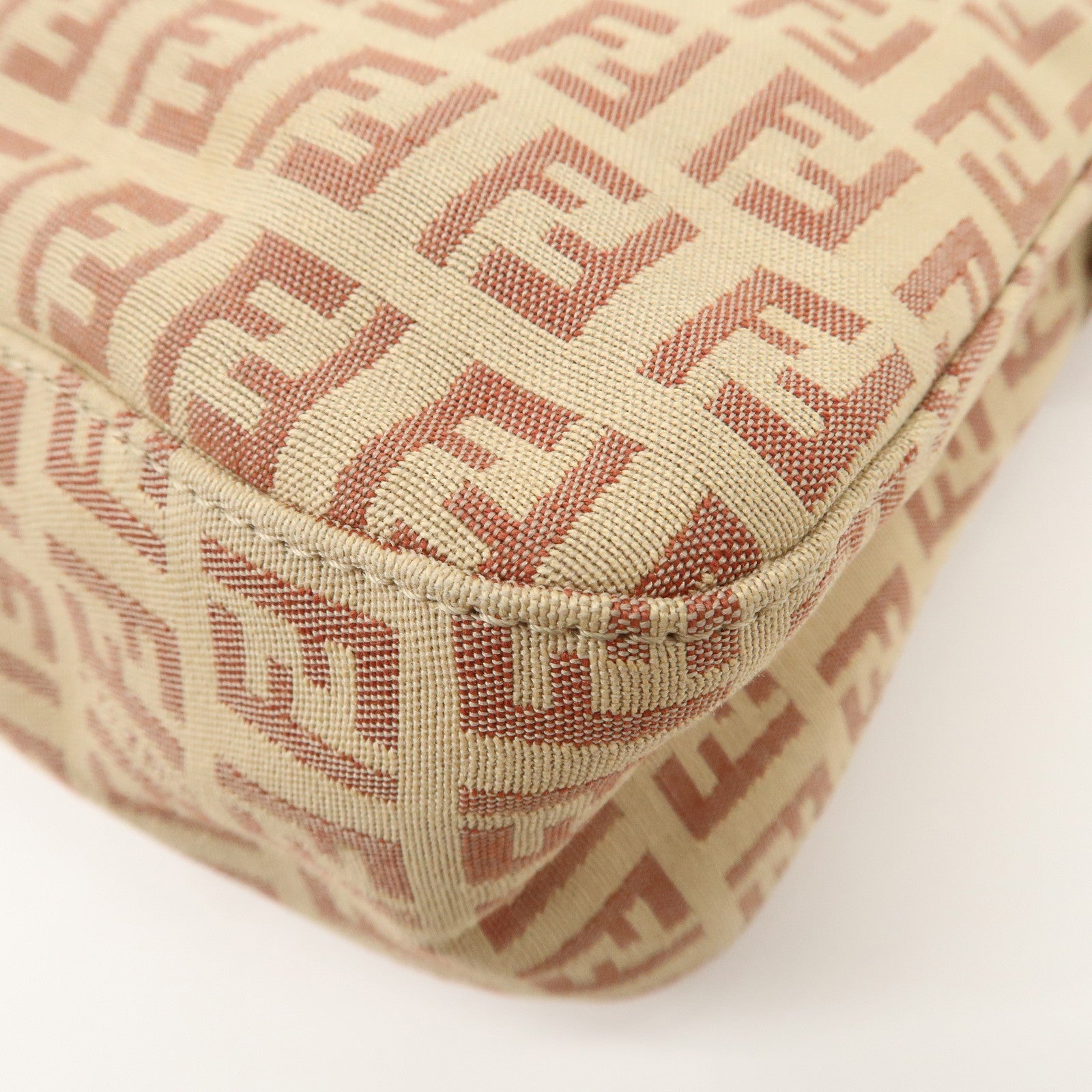 FENDI Mamma Baguette Zucchino Canvas Leather Pink Beige 8BR003 Used