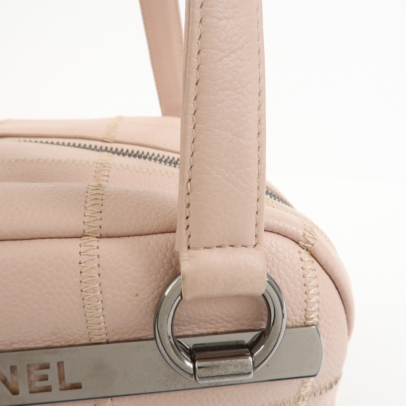 CHANEL Chocolate Bar COCO Mark Caviarskin Mini Boston Bag A26134