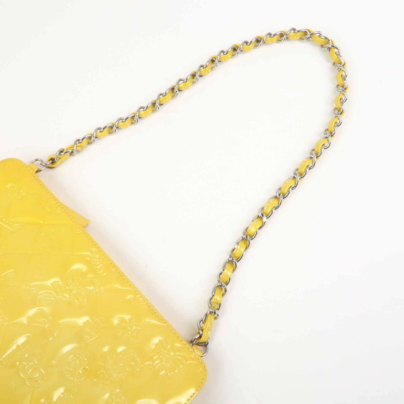 CHANEL Icon Line Patent Leather Chain Shoulder Bag Yellow A37156