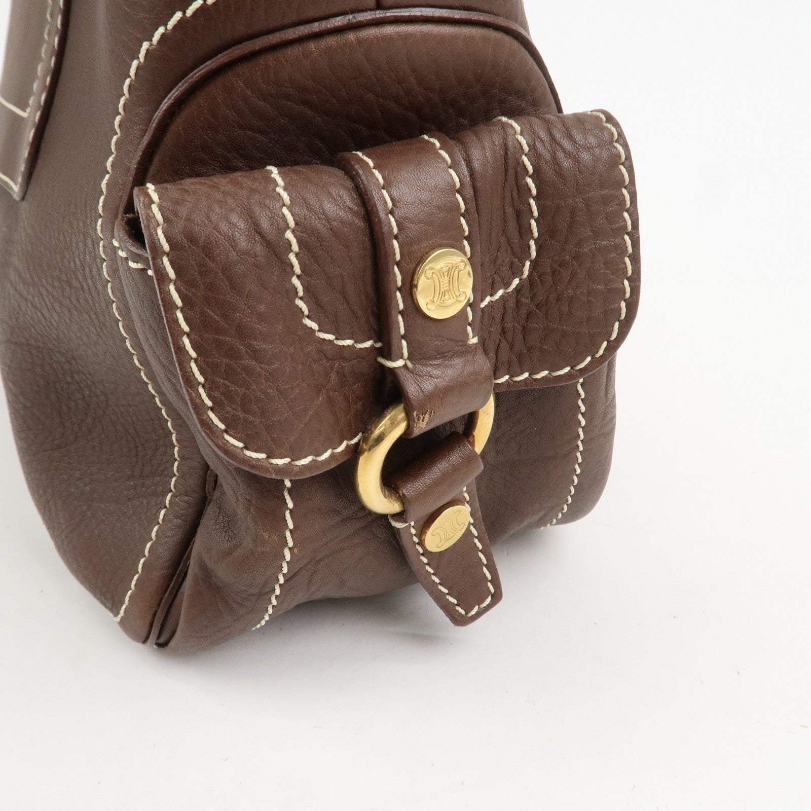 CELINE Leather Boogie Bag Hand Bag Tote Bag Brown Gold HDW