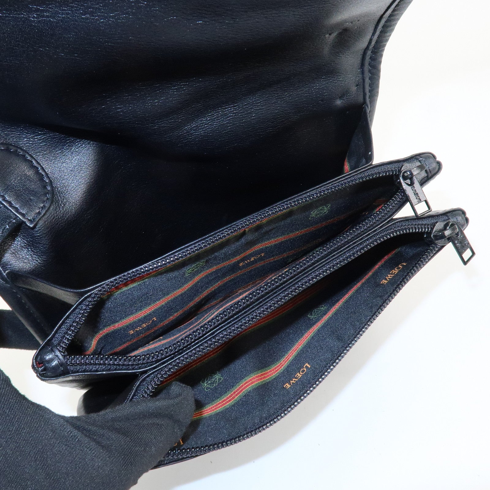 LOEWE Anagram Leather Clutch Bag Black Gold Hardware