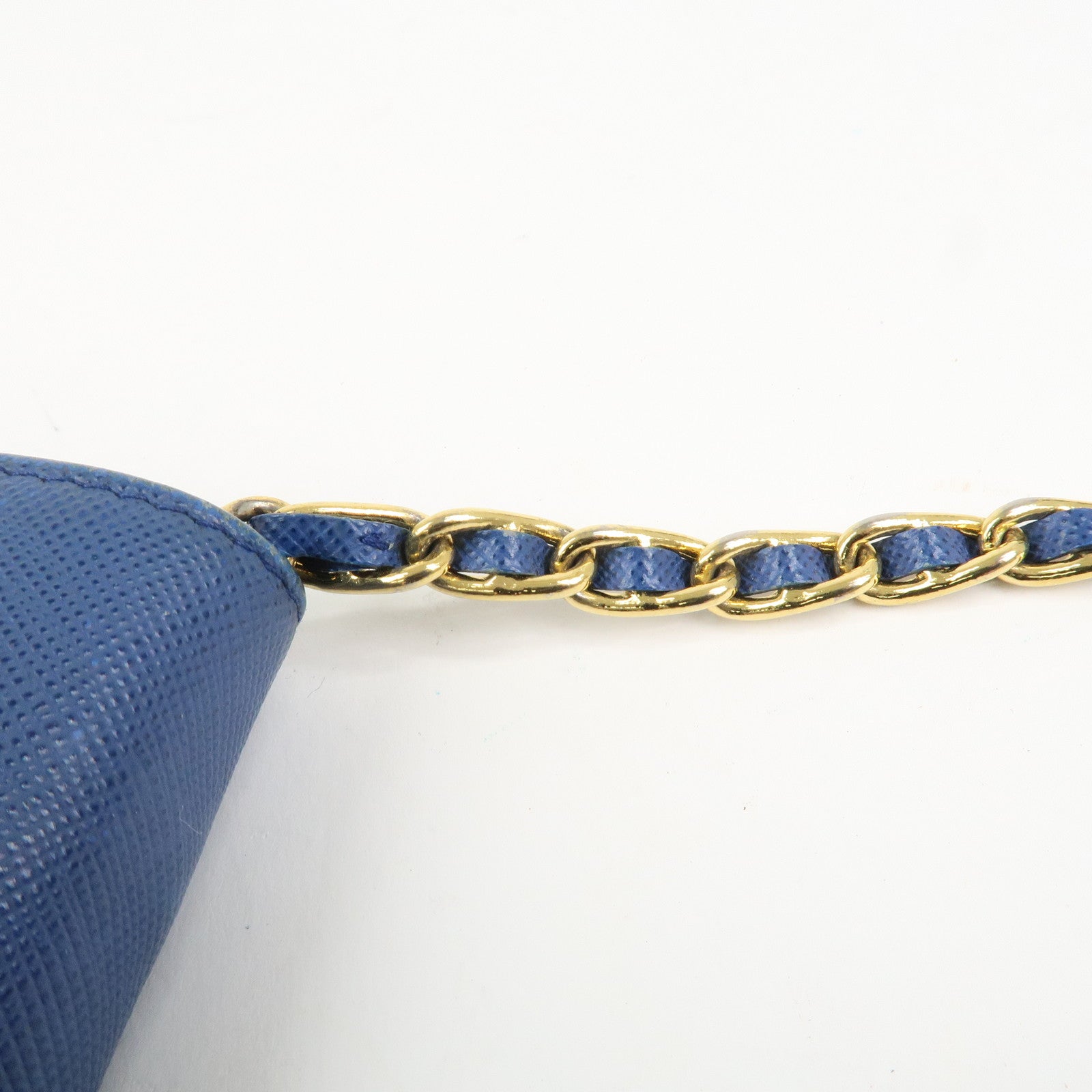 PRADA Logo Saffiano Leather Chain Shoulder Wallet WOC Blue 1M1290