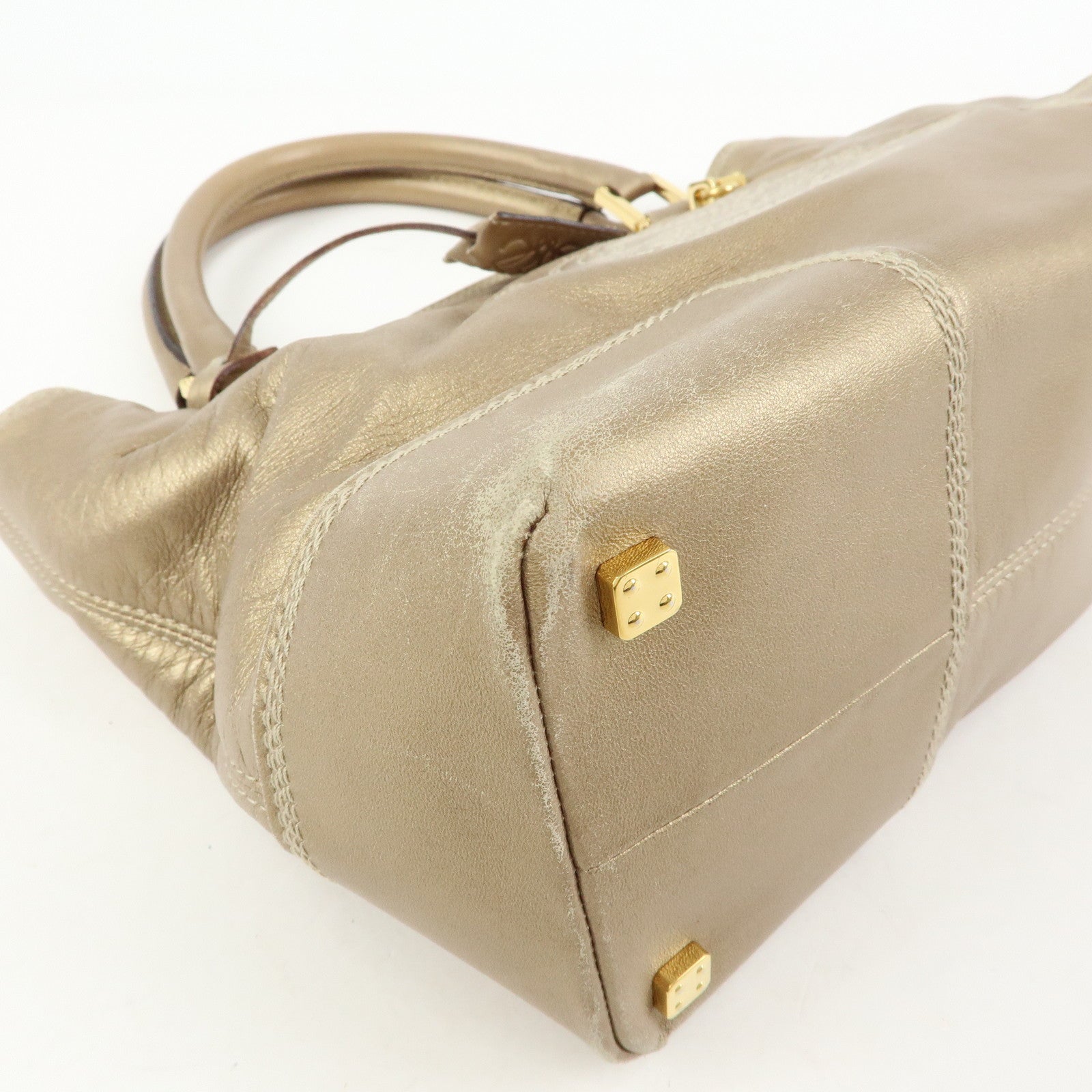 LOEWE Anagram Nappa Leather Tote Bag Hand Bag Gold