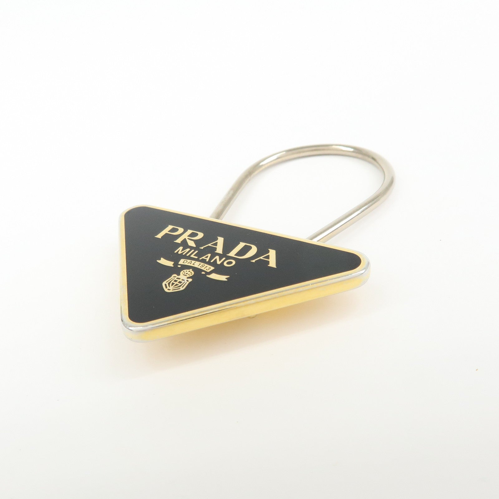 PRADA Triangle Logo Metal Bag Charm Key Charm Black Gold