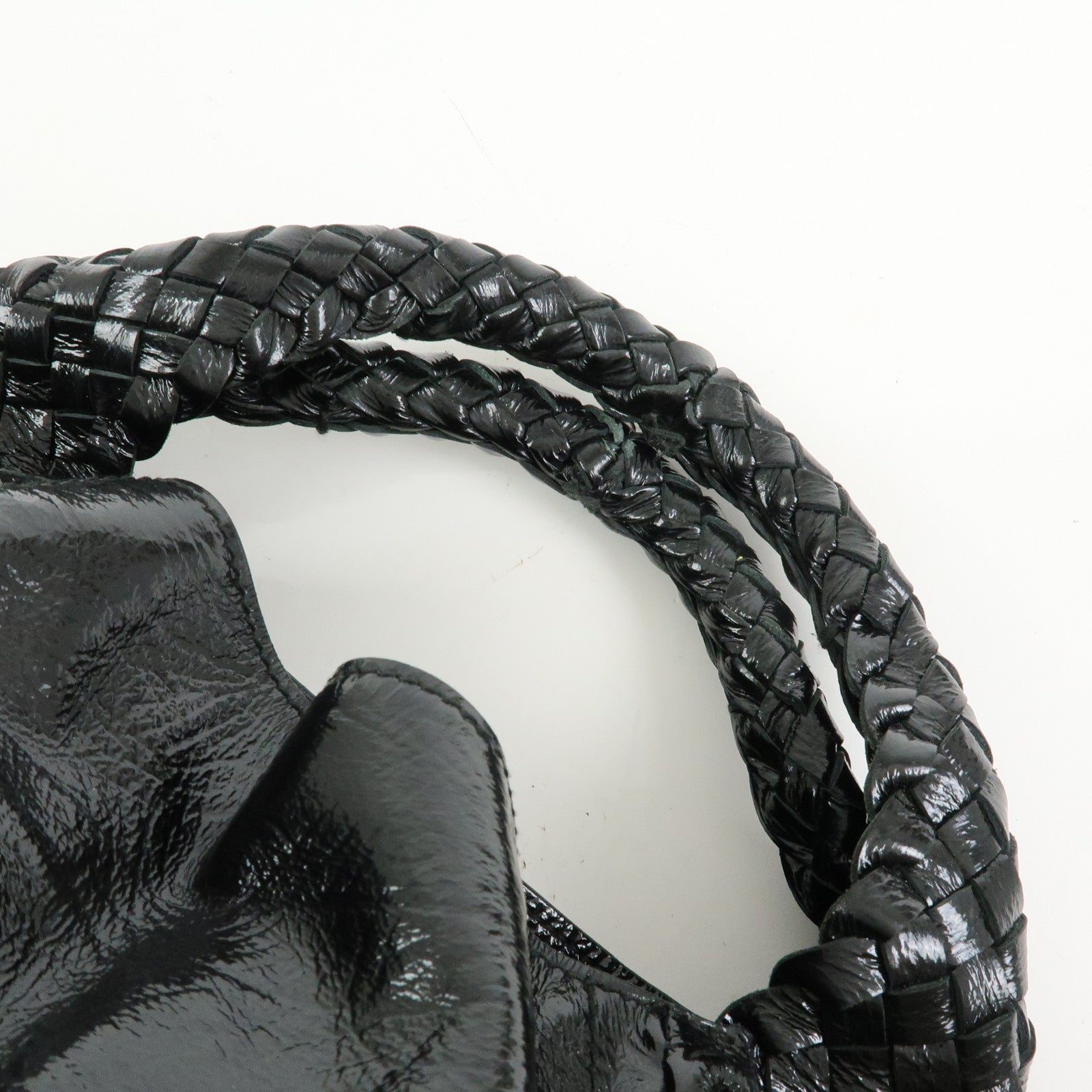 Ferragamo Gancini Patent Leather Hand Bag Shoulder Bag Black