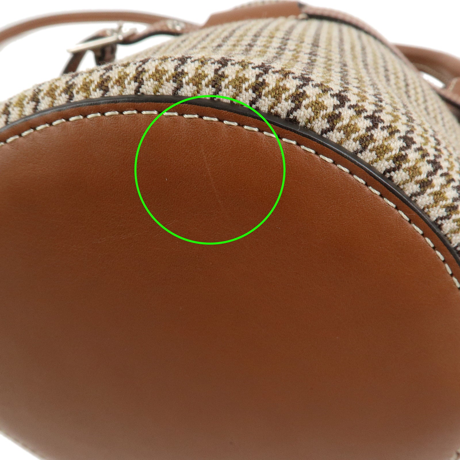 CELINE Big Bag Canvas Wool Leather 2WAY Hand Bag Nano Bucket Brown