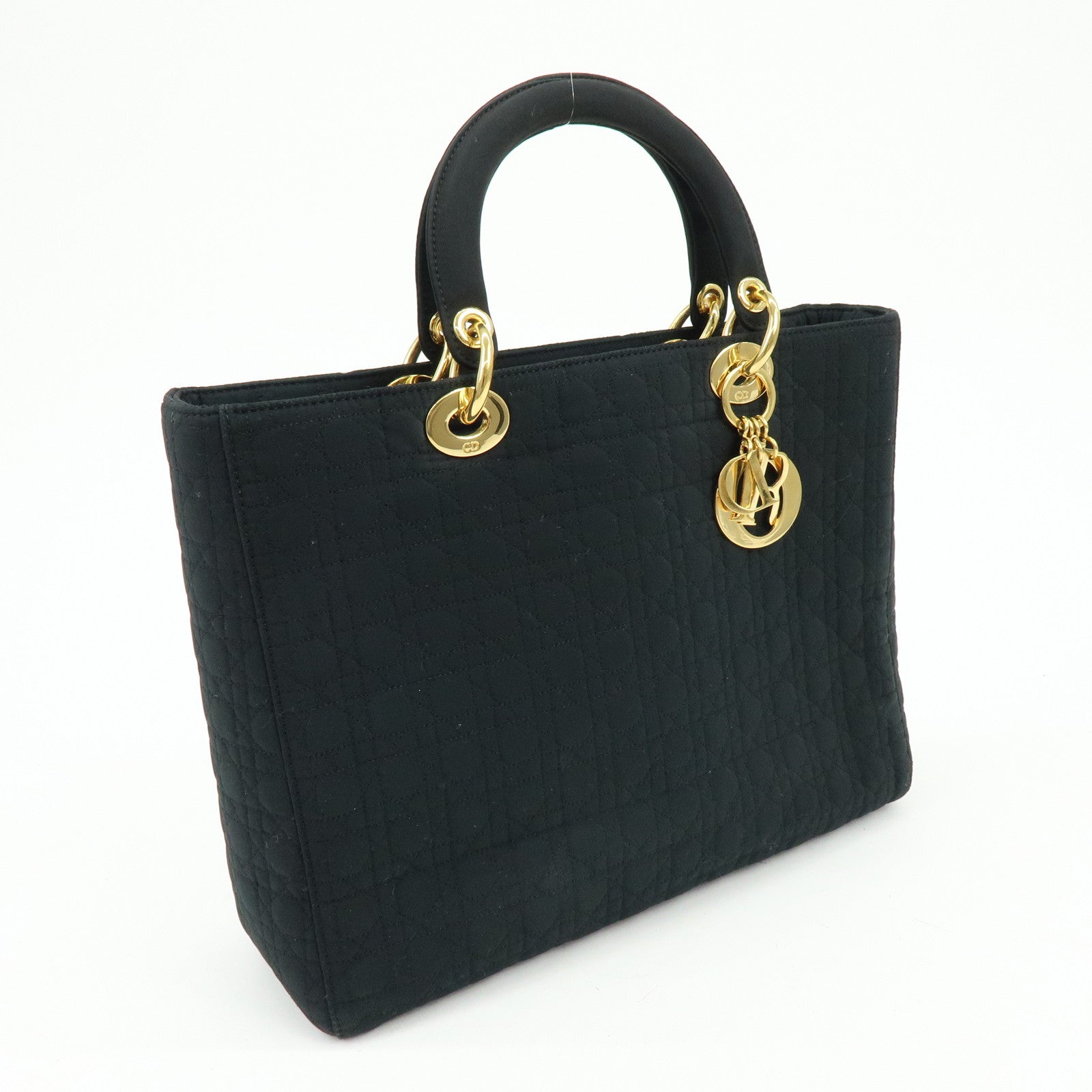 Christian Dior Lady Dior Canage Canvas Tote Bag Hand Bag Black