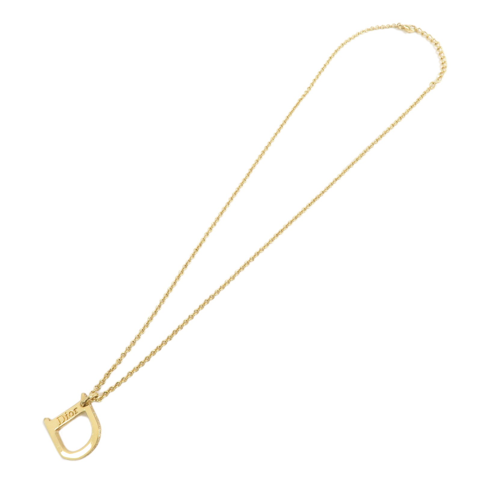 Christian Dior Logo Metal Rhinestone Necklace Gold