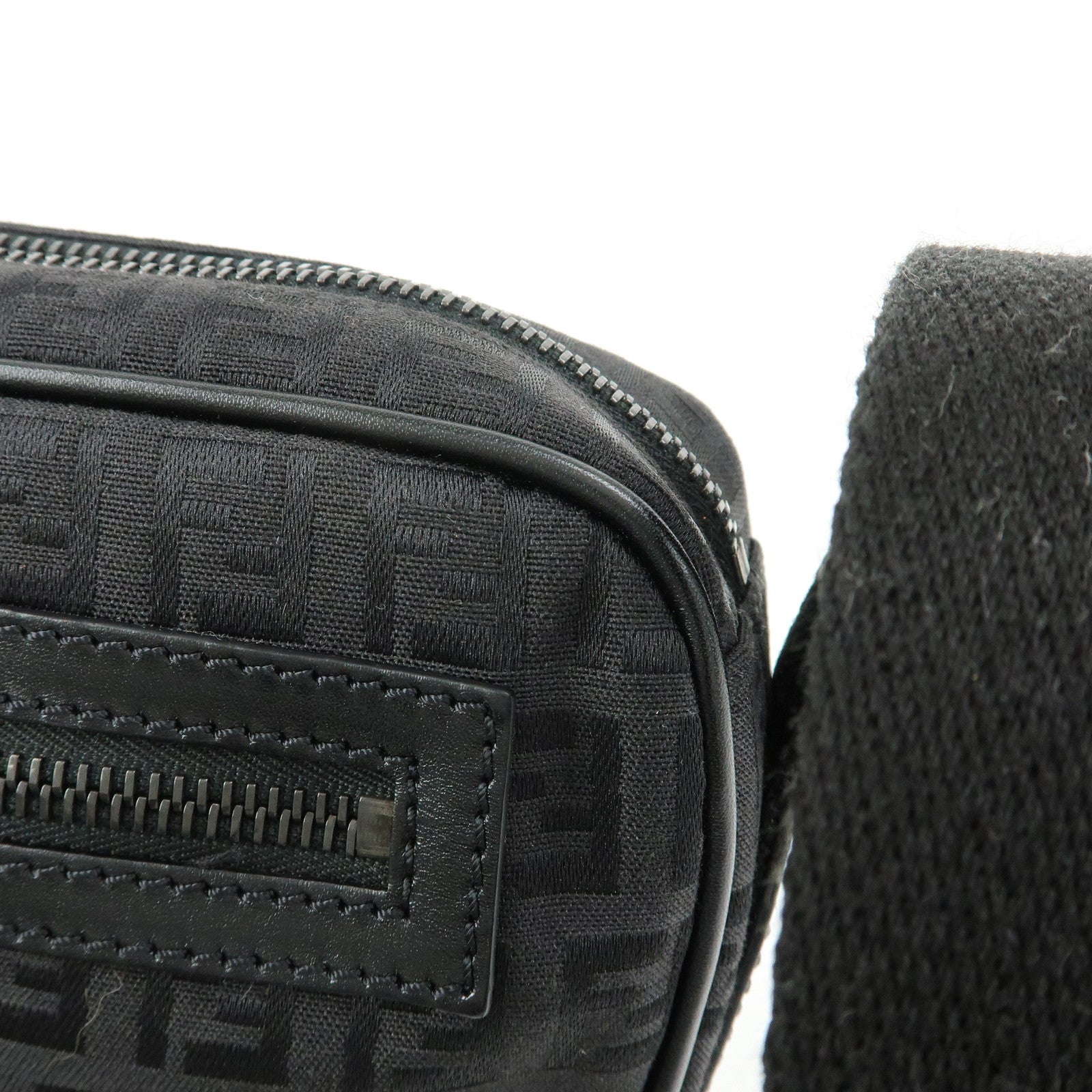 FENDI Zucchino Canvas Leather Shoulder Crossbody Bag Black 8BR324
