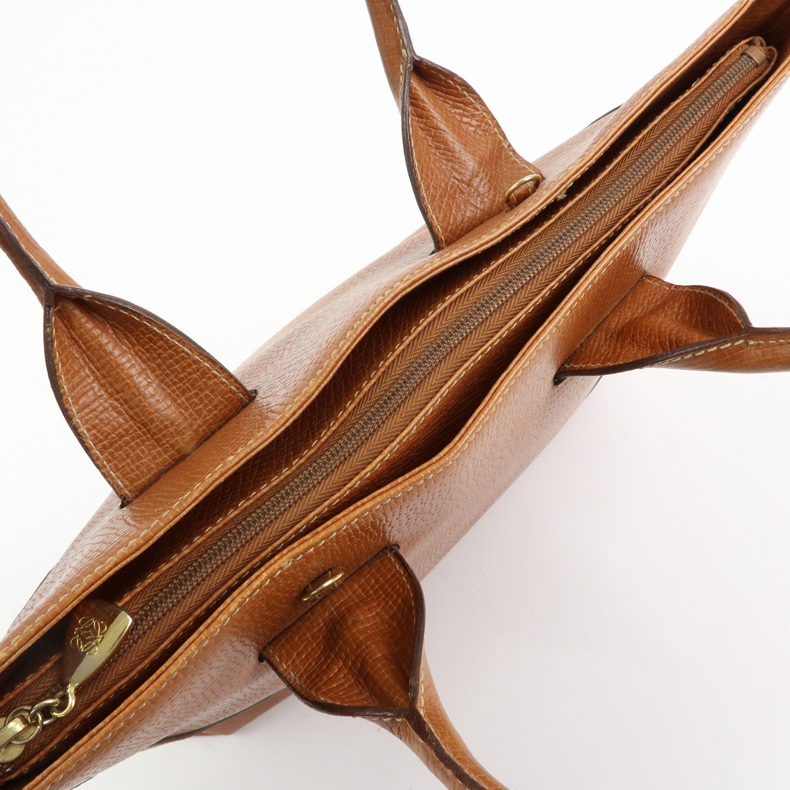 LOEWE Embossed Leather 2Way Bag Hand Bag Shoulder Bag Brown