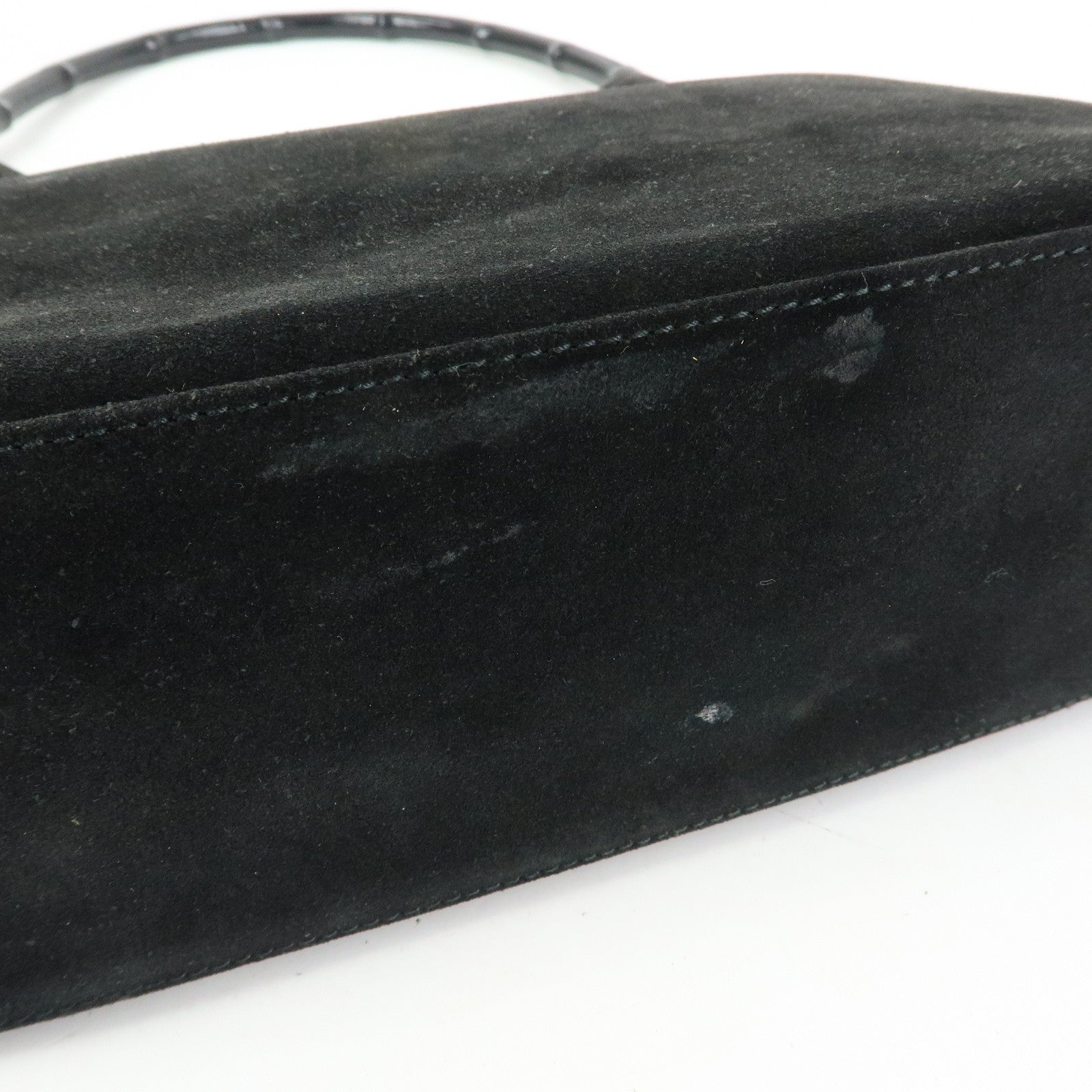 GUCCI Bamboo Suede Shoulder Bag Hand Bag Black 001.3244