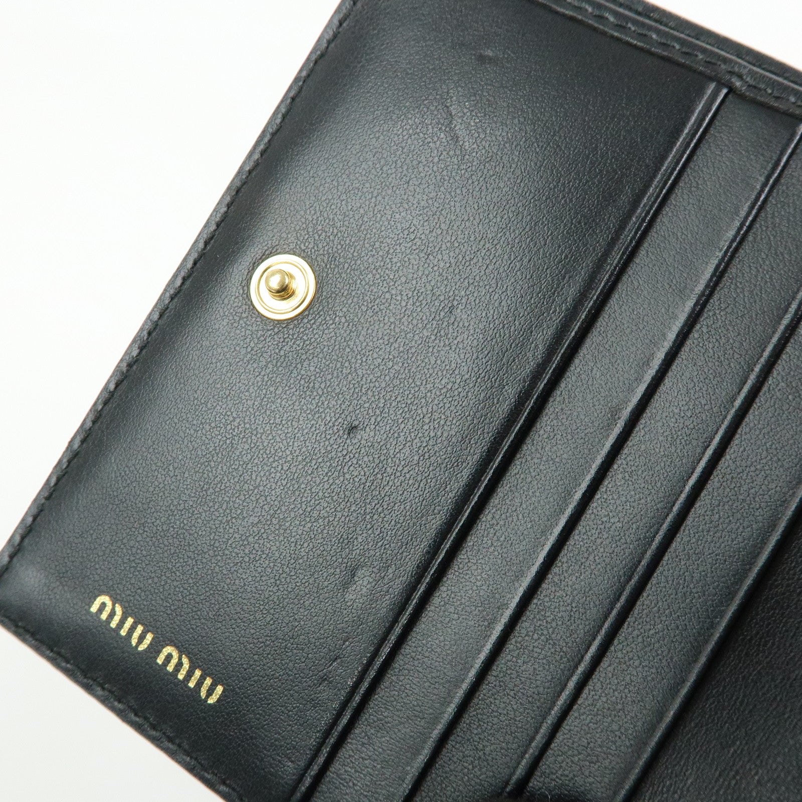 MIU MIU Embossed Patent Leather Bi-fold Compact Wallet Black 5MV204