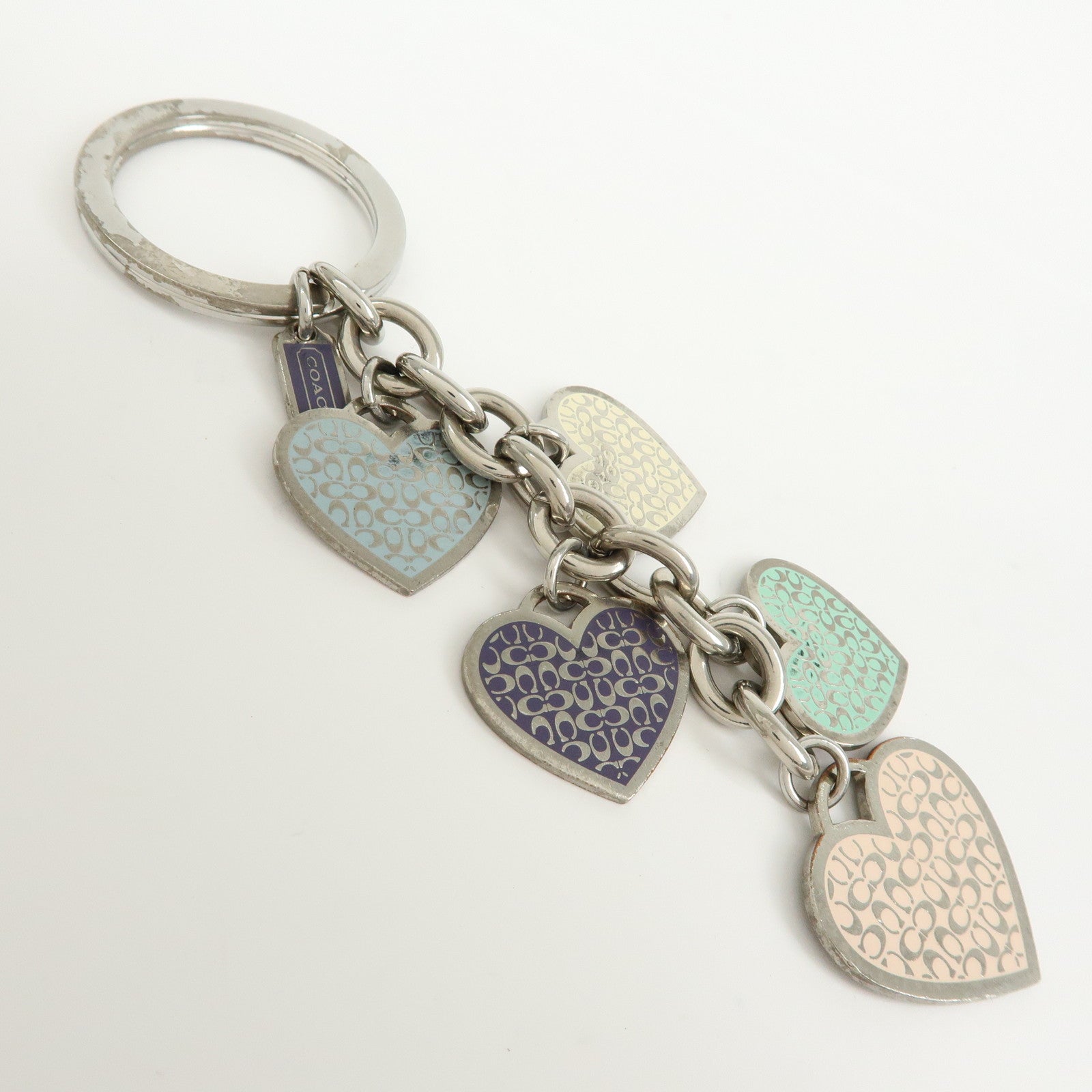COACH Set of 2 Signature Metal Bag Charm Key Holder Multicolor